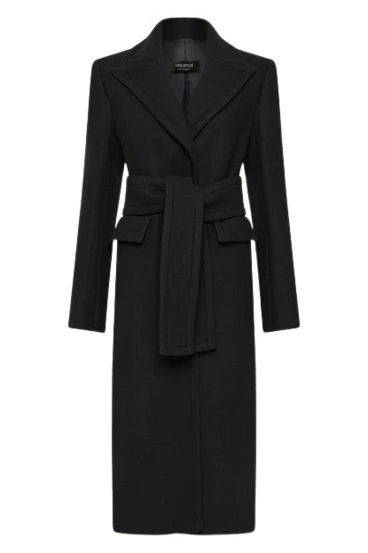 Carla-Zampatti-Black-Italian-Wool-Belted-Coat94621_nobg Black Italian Wool Belted Coat - Image 1