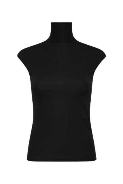 Carla-Zampatti-Black-Matte-Jersey-Extended-Polo95905_nobg Black Matte Jersey Extended Polo - Image 1