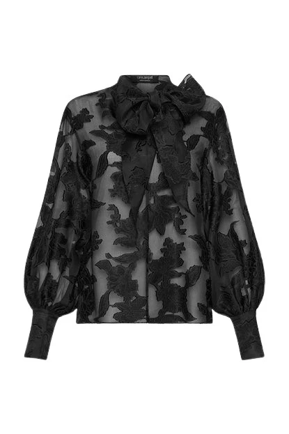 Carla-Zampatti-Black-Silk-Jacquard-Striscia-Blouse69745_nobg Black Silk Jacquard Striscia Blouse - Image 1