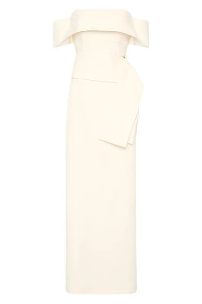 Carla-Zampatti-Ivory-Crepe-La-Banda-Off-Shoulder-Gown92547_nobg Ivory Crepe La Banda Off Shoulder Gown - Image 1