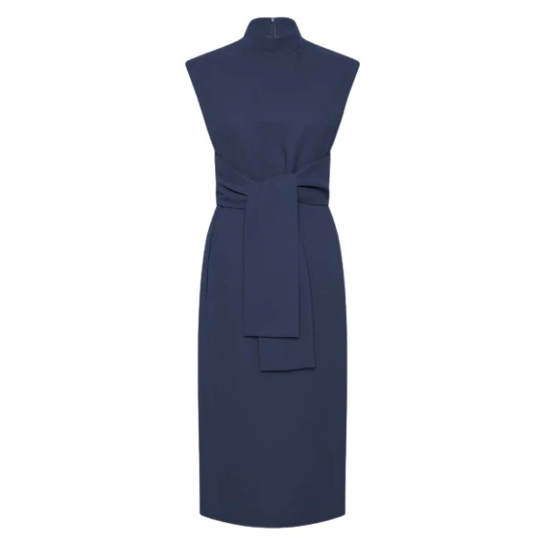 Navy Crepe Striscia Dress