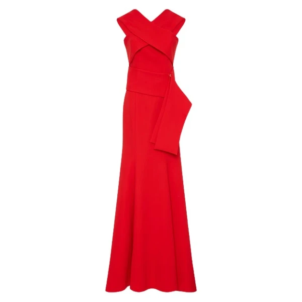 Red Crepe Fascia Cross Over Gown