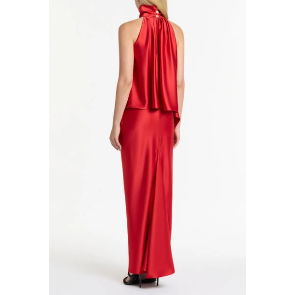 Red Satin Draped Halter Top - Image 3