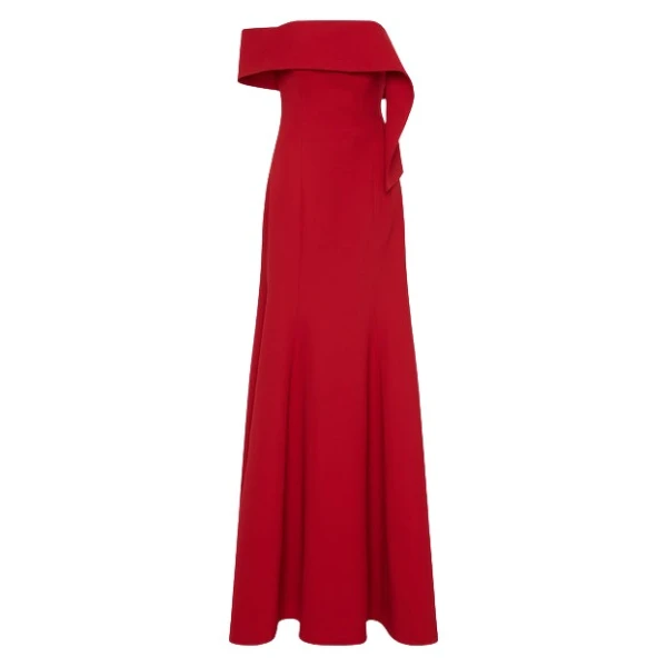 Scarlet Crepe Asymmetrical La Banda Gown
