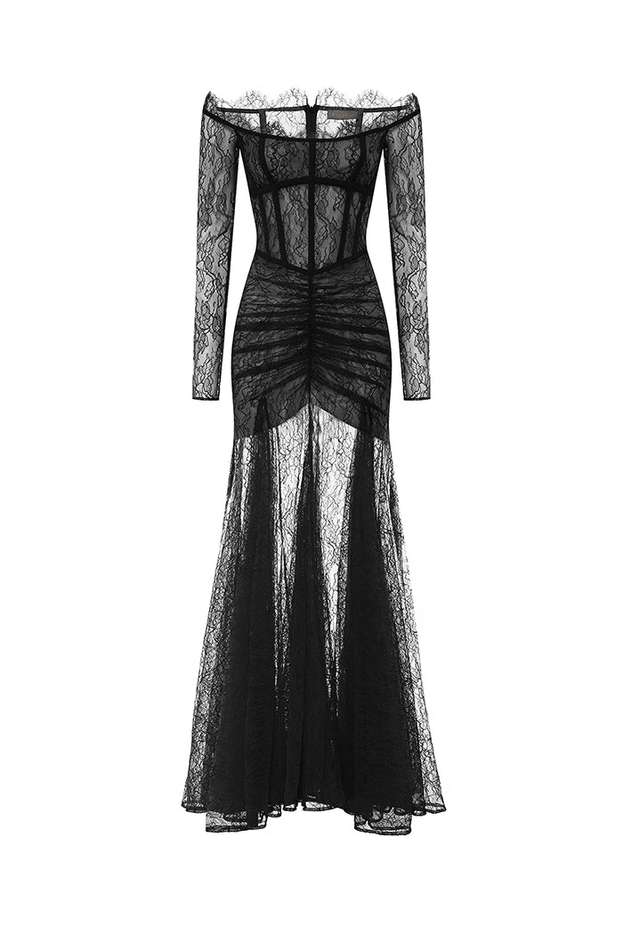 Rasario-Corset-Lace-Gown-With-A-Draped-Skirt Rasario Corset Lace Gown With A Draped Skirt