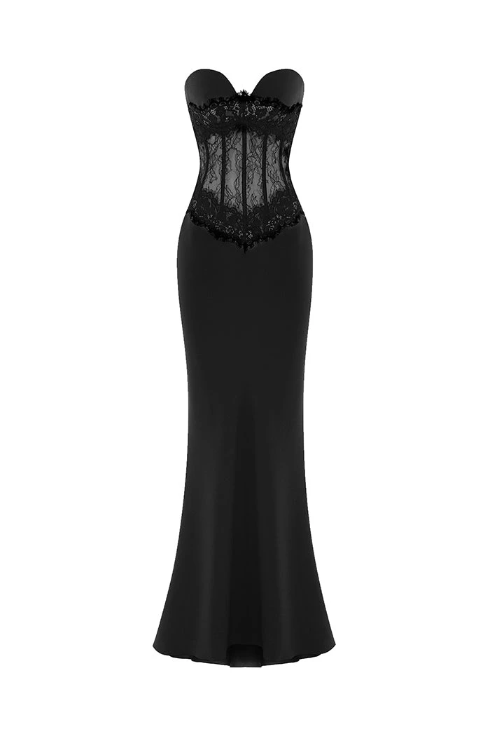 Rasario-Crepe-And-Lace-Corset-Maxi-Dress Rasario Crepe And Lace Corset Maxi Dress