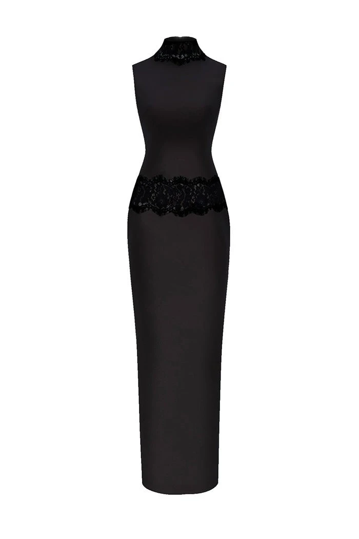 Rasario-Crepe-And-Lace-Maxi-Dress Rasario Crepe And Lace Maxi Dress