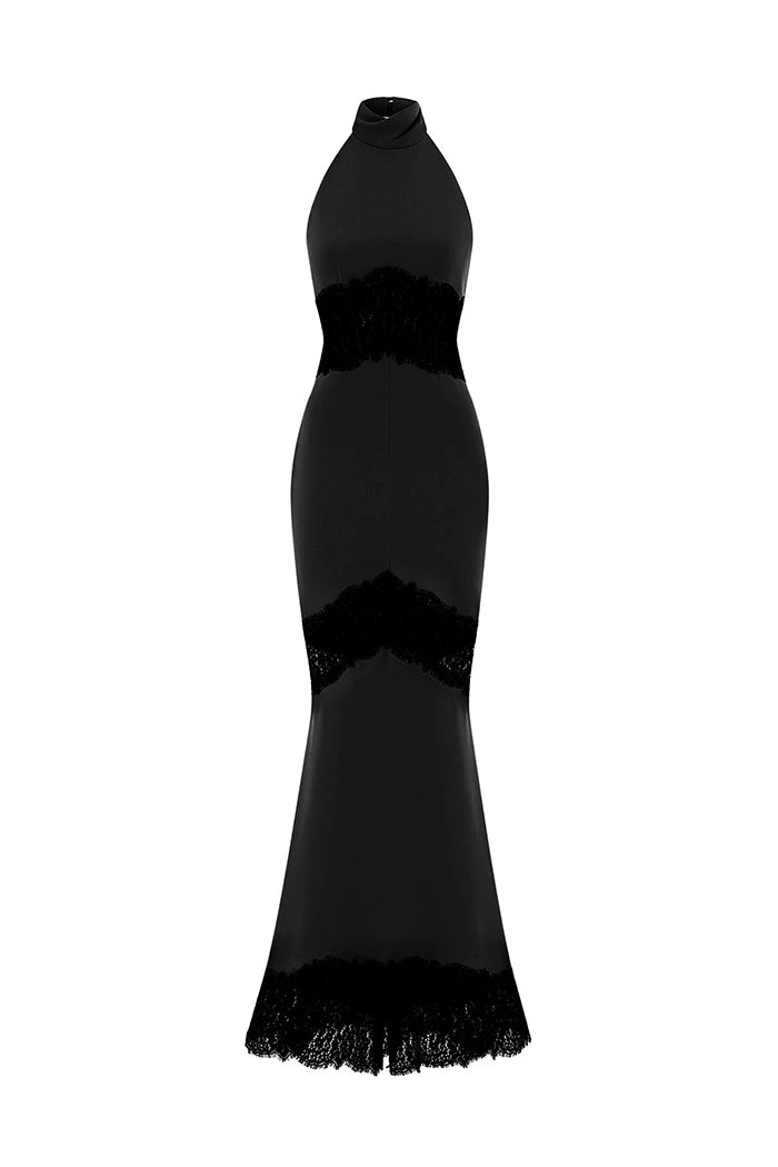 Rasario-Crepe-And-Lace-Maxi-Dress-With-Cutouts Rasario Crepe And Lace Maxi Dress With Cutouts