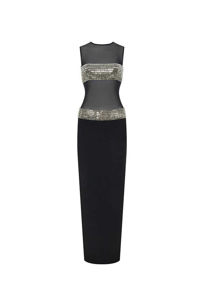 Rasario-Crystal-Embellished-Crepe-And-Mesh-Maxi-Dress Rasario Crystal Embellished Crepe And Mesh Maxi Dress