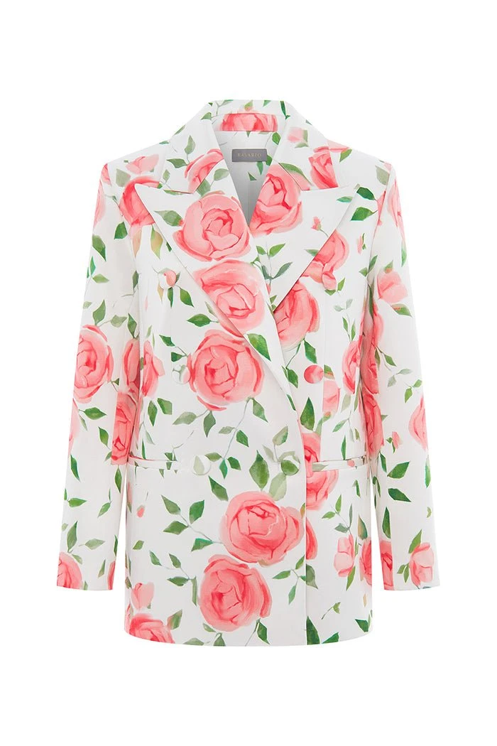 Rasario-Double-Breasted-Floral-Printed-Satin-Blazer Rasario Double-Breasted Floral Printed Satin Blazer