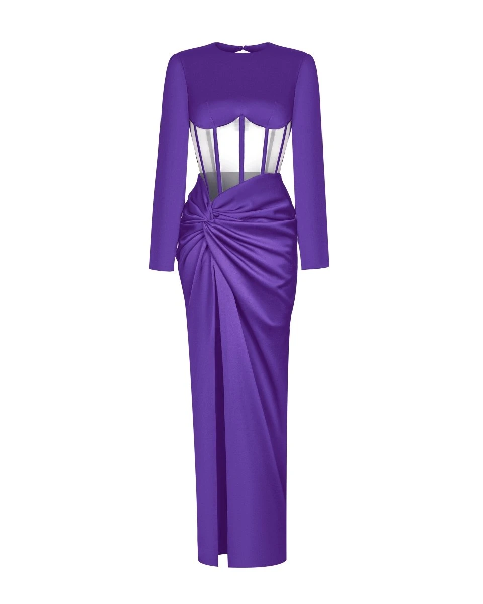 Rasario-Draped-Satin-Corset-Dress-With-Long-Sleeves Rasario Draped Satin Corset Dress With Long Sleeves