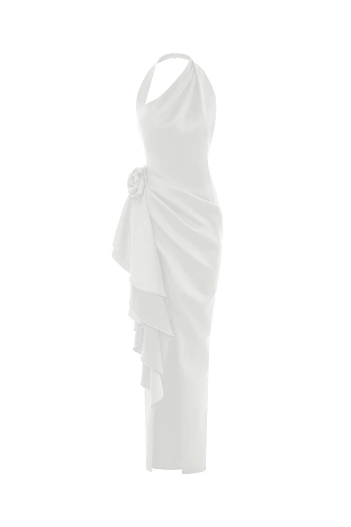Rasario-Flower-Embellished-Satin-Maxi-Dress Rasario Flower Embellished Satin Maxi Dress