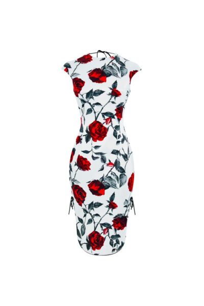 Rasario Printed Satin Long Midi Dress With An Opened Back