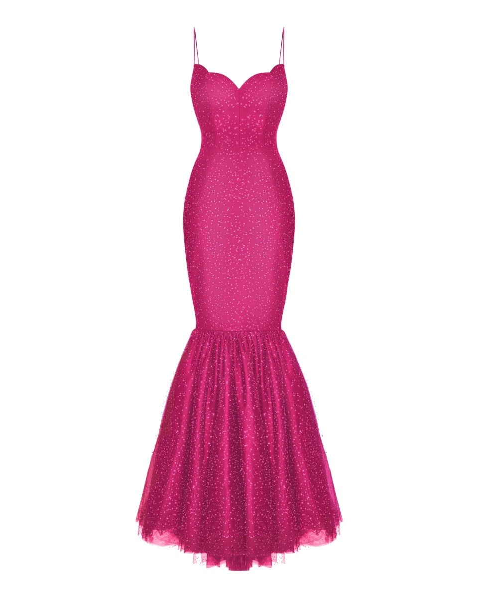 Rasario-Rhinestone-Tulle-Maxi-Dress-With-Train Rasario Rhinestone Tulle Maxi Dress With Train