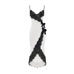 Rasario-Satin-And-Lace-Midi-Dress-With-Bows Rasario Satin And Lace Midi Dress With Bows