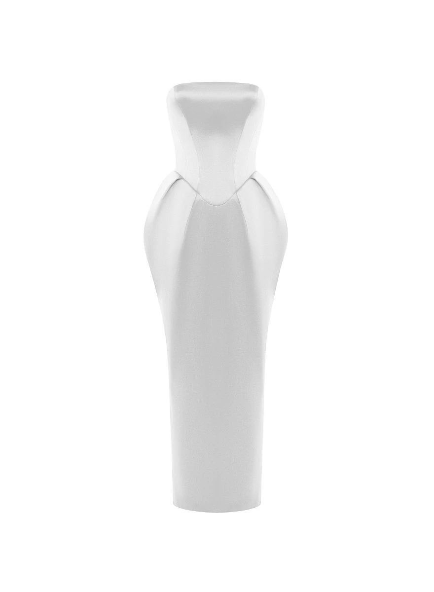 Rasario-Satin-Long-Midi-Dress-With-Voluminous-Skirt Rasario Satin Long Midi Dress With Voluminous Skirt