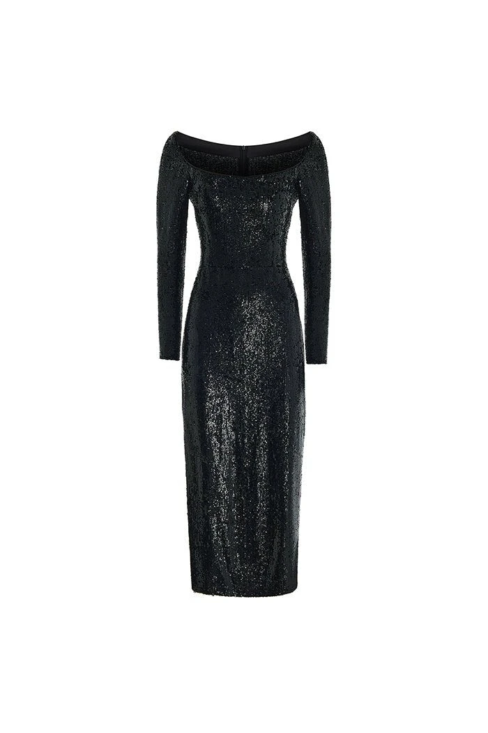Rasario-Sequined-Long-Midi-Dress-With-A-Side-Slit Rasario Sequined Long Midi Dress With A Side Slit