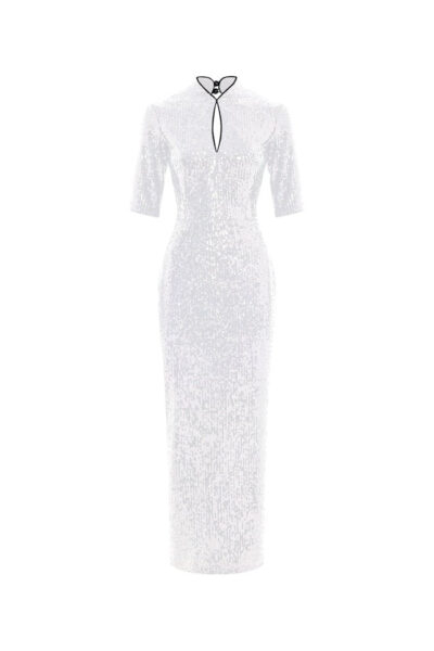 Rasario Sequinned Long Midi Dress With An Opened Back And Cutout