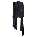 Rasario Single-Breasted Draped Crepe And Satin Blazer With Train