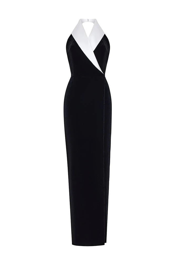 Rasario-Velvet-And-Satin-Maxi-Dress-With-A-Side-Slit Rasario Velvet And Satin Maxi Dress With A Side Slit