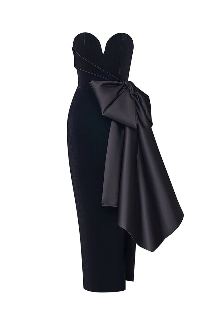 Rasario-Velvet-Corset-Midi-Dress-With-Bows Rasario Velvet Corset Midi Dress With Bows