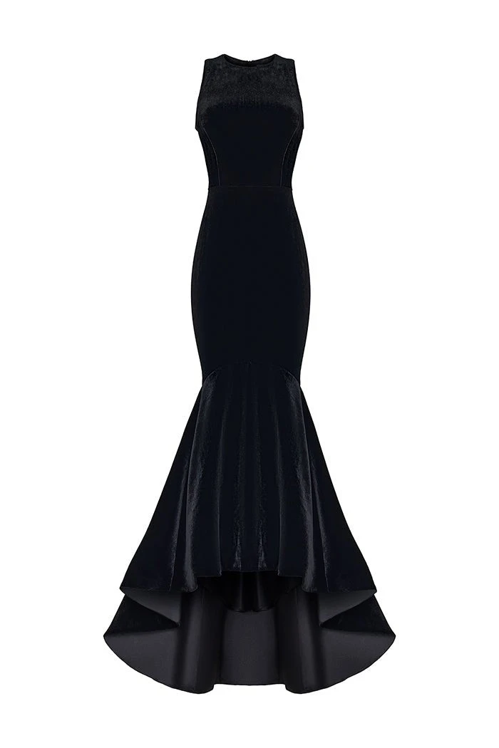 Rasario-Velvet-Gown-With-Ruffled-Skirt Rasario Velvet Gown With Ruffled Skirt