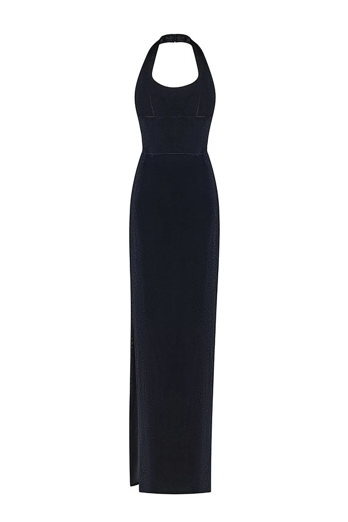 Rasario-Velvet-Maxi-Dress-With-A-Side-Slit Rasario Velvet Maxi Dress With A Side Slit