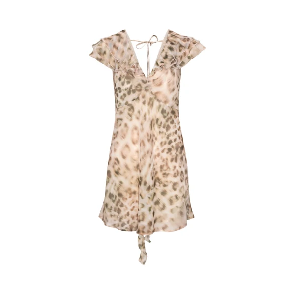 Chiffon Mini Ruffle Dress Leopard Print