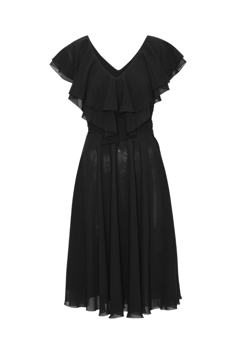 Rotate-Birger-Christensen-Chiffon-Wide-Ruffle-Dress-Black29058_nobg Chiffon Wide Ruffle Dress Black - Image 1