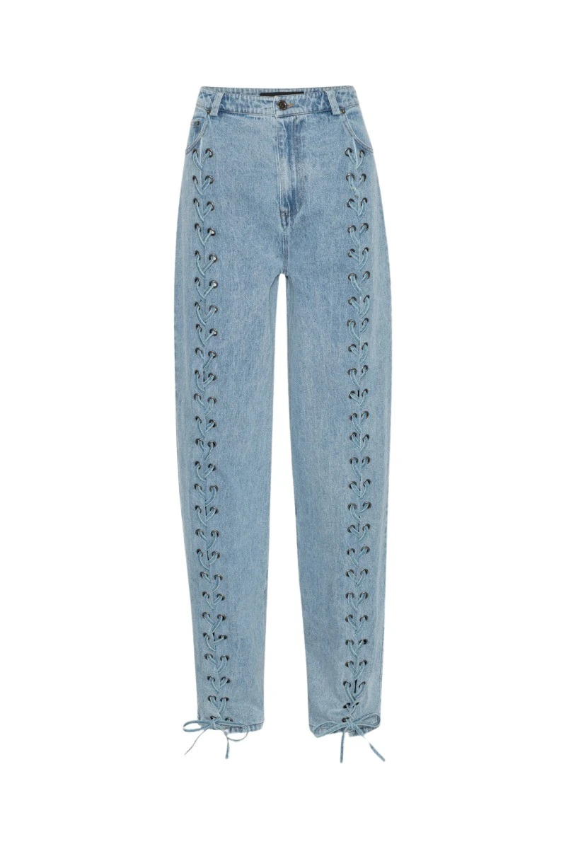 Rotate-Birger-Christensen-Denim-Laced-Leg-Pants-Light-Blue35283_nobg Denim Laced Leg Pants Light Blue - Image 1