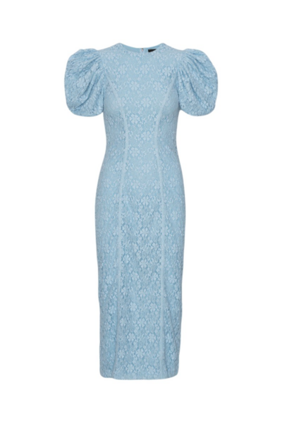 Lace Midi Fitted Dress Blue
