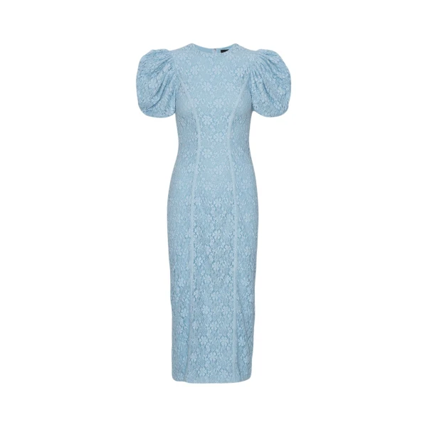 Lace Midi Fitted Dress Blue