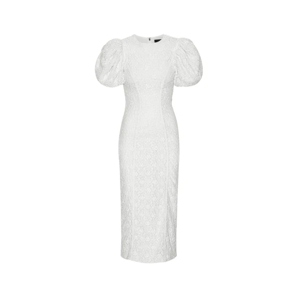 Lace Midi Fitted Dress Bright White