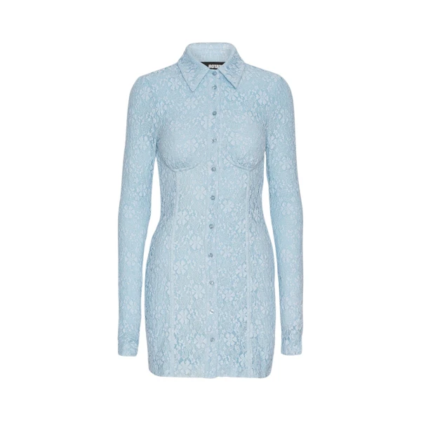 Lace Mini Shirt Dress Blue