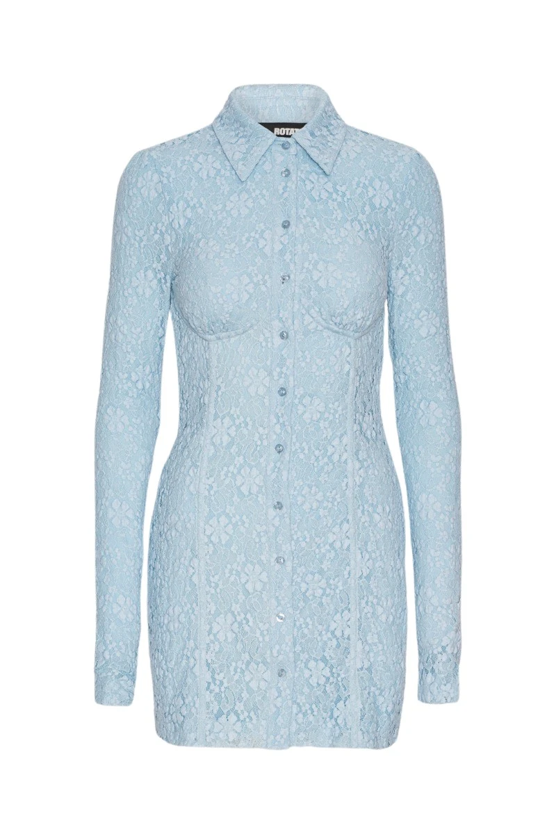 Rotate-Birger-Christensen-Lace-Mini-Shirt-Dress-Blue18883_nobg Lace Mini Shirt Dress Blue - Image 1