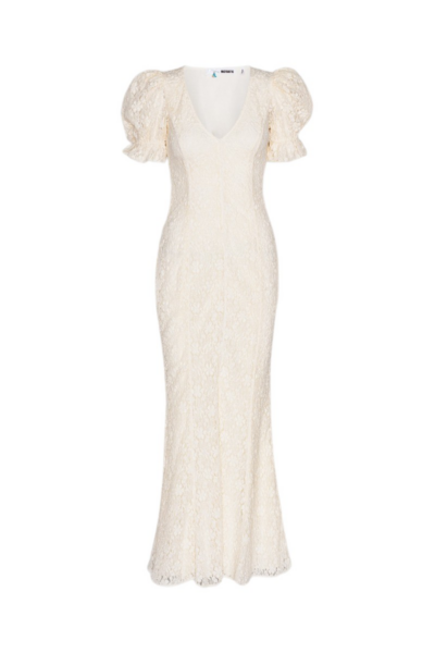 Lace Puffy Maxi Dress Egret