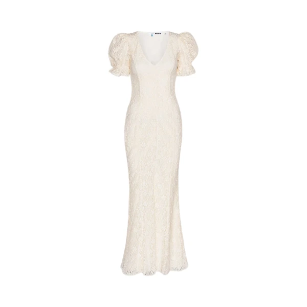 Lace Puffy Maxi Dress Egret