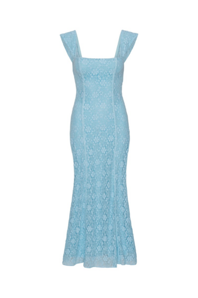 Lace Wide Strap Dress Blue