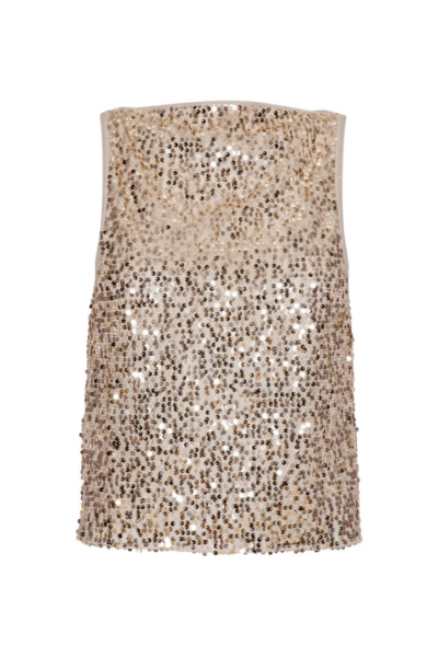 Net Sequins Boatneck Top Beige