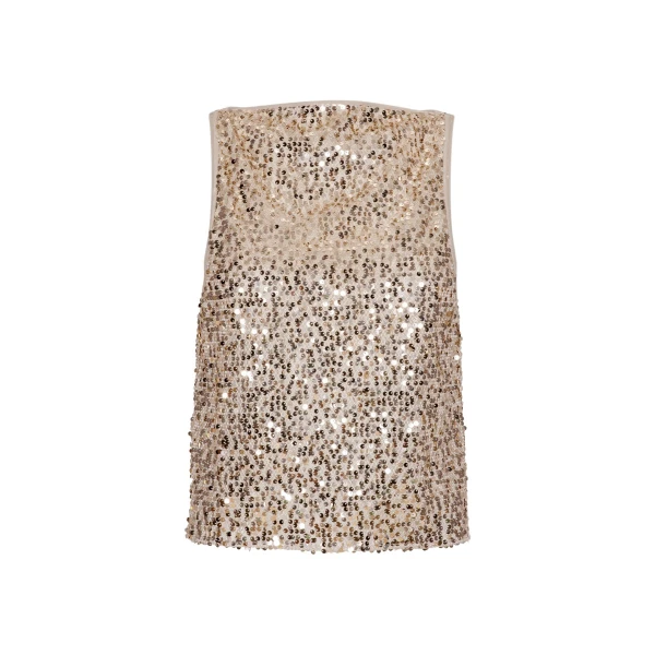 Net Sequins Boatneck Top Beige