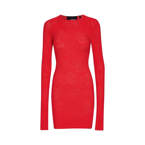 Pointelle Knit Mini Dress Red
