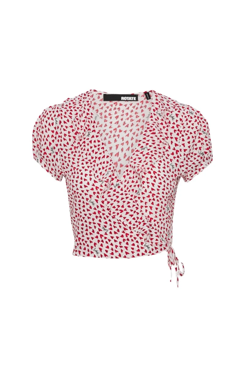 Rotate-Birger-Christensen-Printed-Frill-Wrap-Top-Red90922_nobg Printed Frill Wrap Top Red - Image 1