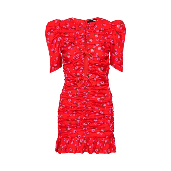 Printed Mini Ruffle Dress Red
