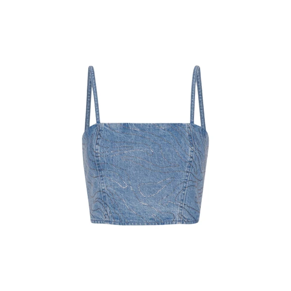 Rhinestone Denim Top Light Blue