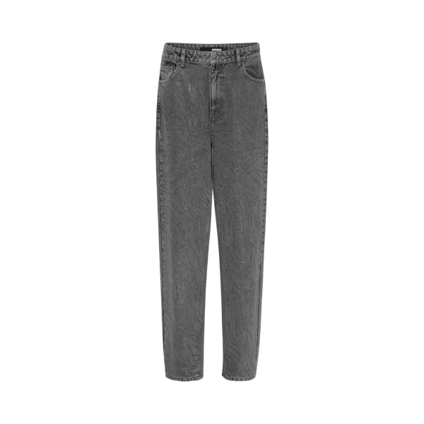 Rhinestone Wide Leg Jeans Grey