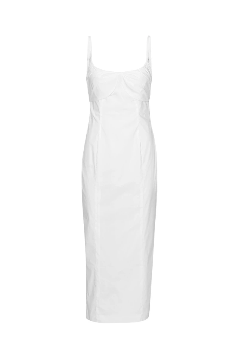 Rotate-Birger-Christensen-Ruched-Cup-Midi-Dress-Bright-White34609_nobg Ruched Cup Midi Dress Bright White - Image 1