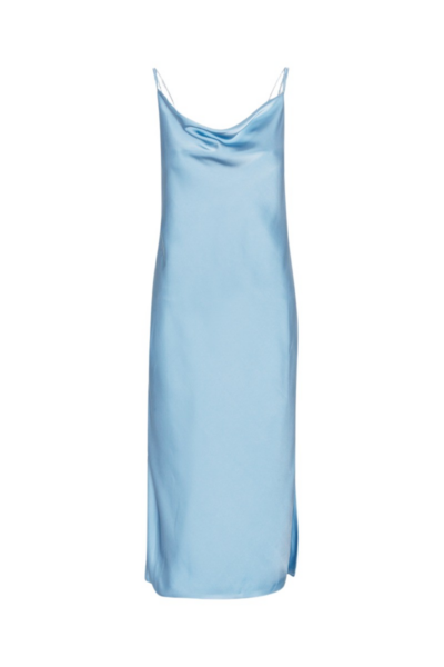 Satin Midi Slip Dress Blue