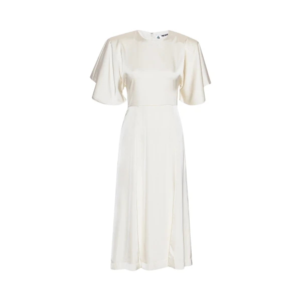 Satin Midi Slit Dress Egret