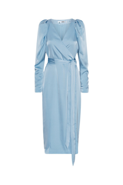Satin Midi Wrap Dress Blue