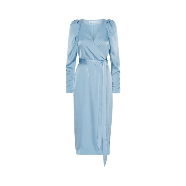 Satin Midi Wrap Dress Blue